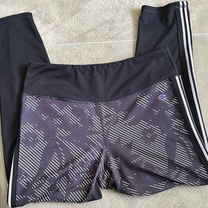 Champion Black Athletic Leggings with White Stripe Detail